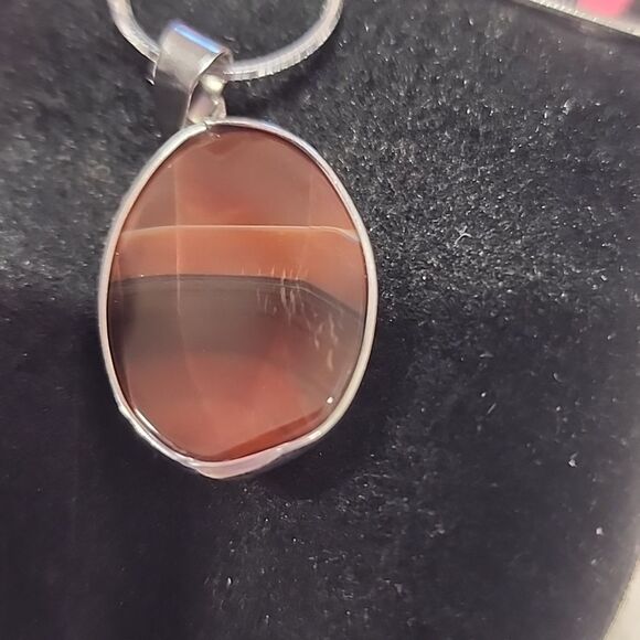 Carnealian Agate on a 24" Diamond Cut Snake 925 Sterling silver Necklace NWT - Picture 7 of 7